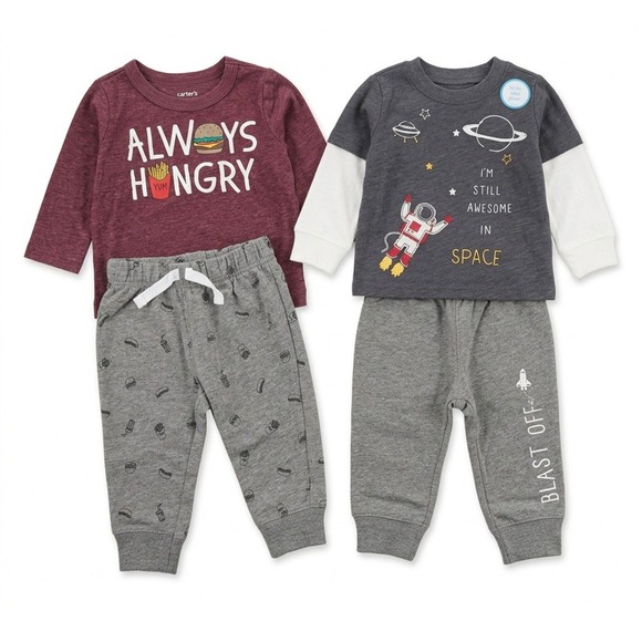 Carter's Other - Carter's Baby Boy's Jogger Sets, 2 Sets Long Sleeve Tees and Sweats, 6 Months